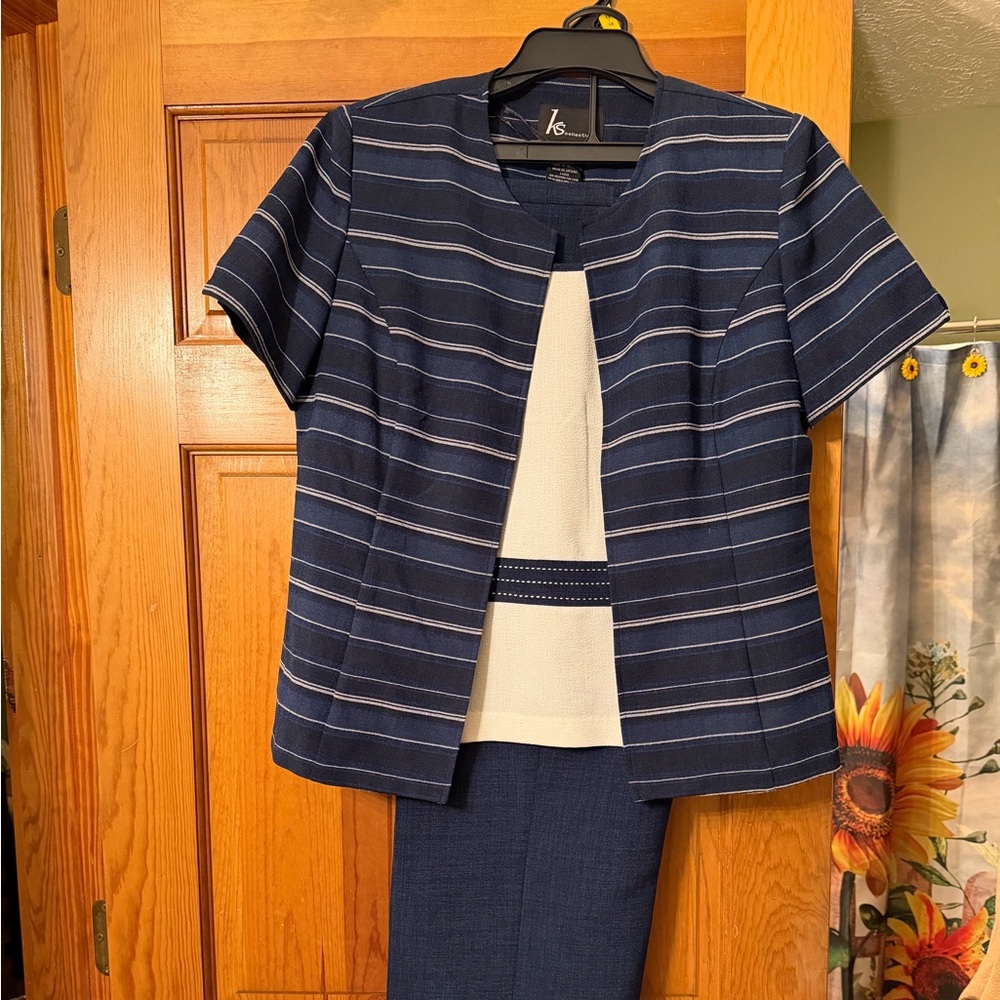 KS Collection Navy & Ivory 3-Piece Pantsuit | Size 14